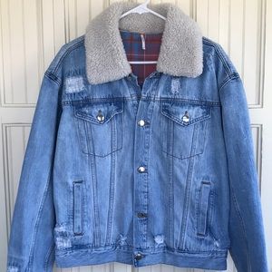Free People Distressed Denim Jacket, Size Small